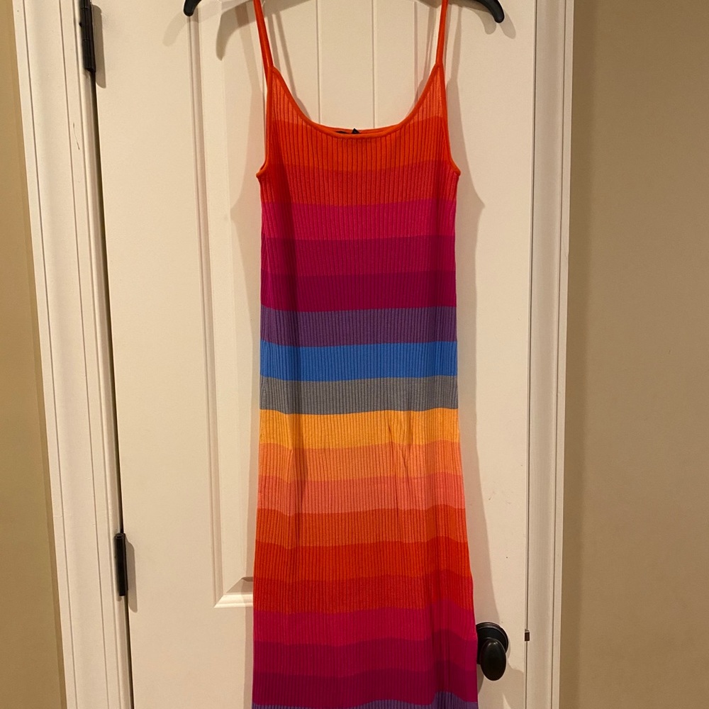 Banana Republic Multicolor Striped Midi Dress - Orange, Pink, Blue